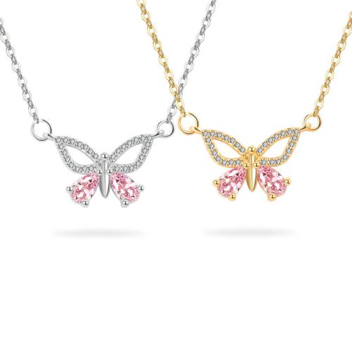 Cubic Zirconia Micro Pave Sterling Silver Necklace, 925 Sterling Silver, with 5CM extender chain, Butterfly, micro pave cubic zirconia & for woman Approx 40 cm 