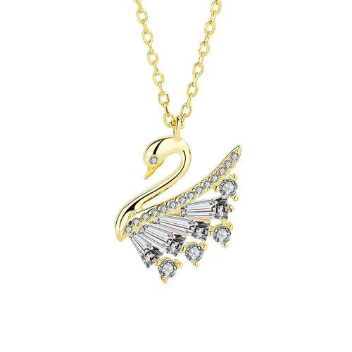 Cubic Zirconia Micro Pave Sterling Silver Necklace, 925 Sterling Silver, with 4CM extender chain, Swan, micro pave cubic zirconia & for woman Approx 42 cm 