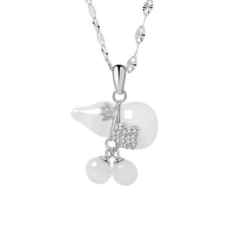 Zircon cubique Micro Pave collier en argent sterling, argent sterling 925, avec blanc calcédoine, avec 6CM chaînes de rallonge, calebasse, pavé de micro zircon & pour femme, couleur platine Environ 40 cm, Vendu par PC