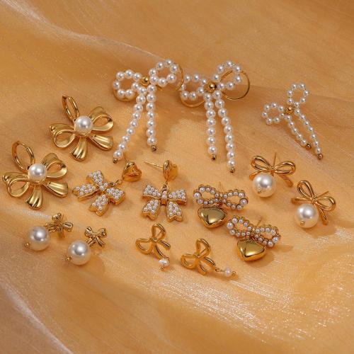 Stainless Steel Drop Earring, 304 Stainless Steel, with Plastic Pearl, plated & for woman, golden 