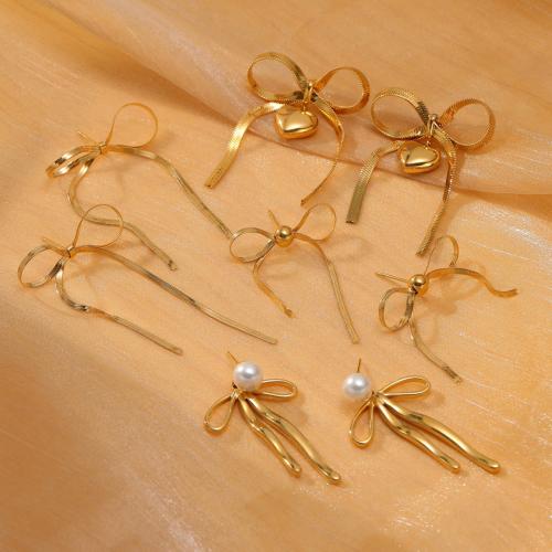 Stainless Steel Drop Earring, 304 Stainless Steel, with Plastic Pearl, plated & for woman, golden 