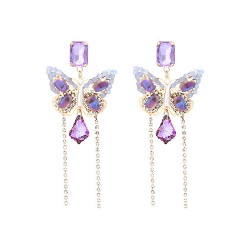 Zinc Alloy Rhinestone Drop Earring, with Resin, for woman & with rhinestone, purple [