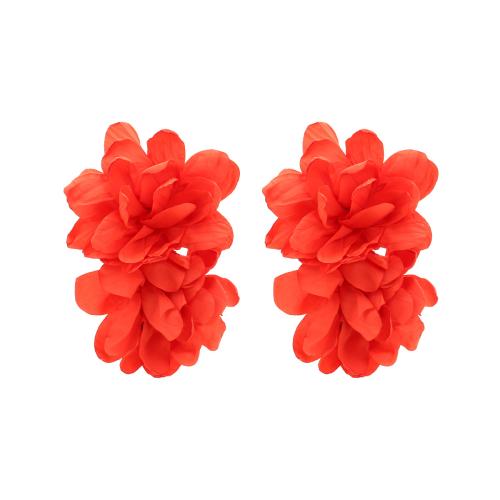 Cloth Stud Earring, for woman, reddish orange 