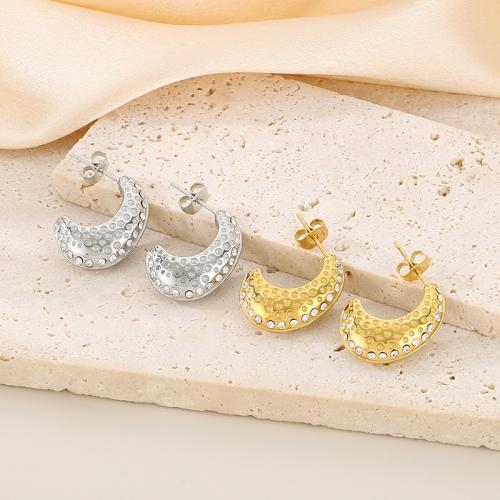 Stainless Steel Rhinestone Stud Earring, 304 Stainless Steel, Vacuum Ion Plating, for woman & with rhinestone 