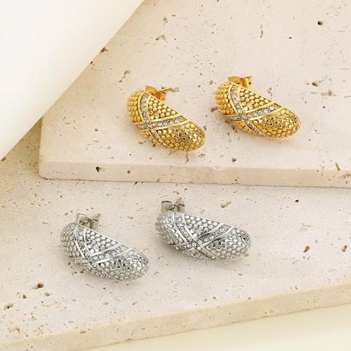 Stainless Steel Rhinestone Stud Earring, 304 Stainless Steel, Vacuum Ion Plating, for woman & with rhinestone 