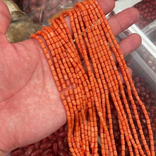 Abalorios de Coral, Coral natural, Columna, naranja rojizo, 3x4.5mm, agujero:aproximado 0.5mm, longitud:aproximado 16 Inch, aproximado 92PCs/Sarta, Vendido por Sarta