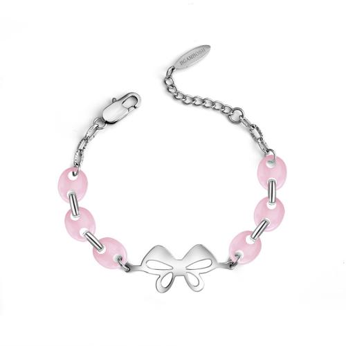 Acier titane bracelet, avec porcelaine, Noeud papillon, bijoux de mode & pour femme & creux Environ 6-8.5 pouce, Vendu par PC