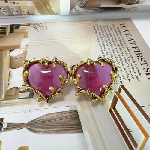 Lampwork Drop Earring, Zinc Alloy, with Lampwork, Heart, gold color plated, fashion jewelry & for woman, purple 