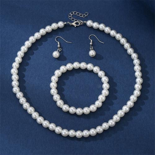 Jewelry Gift Sets, Plastic Pearl, bracelet & earring & necklace, three pieces & fashion jewelry & for woman 