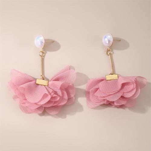 Plastic Pearl Zinc Alloy Earring, with Chiffon & Plastic Pearl, Flower, fashion jewelry & for woman 