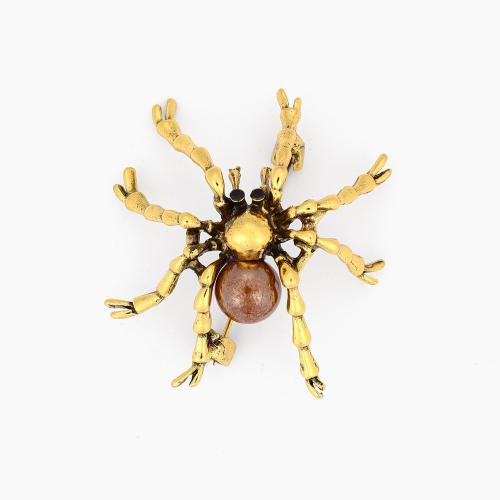 Zinc Alloy Jewelry Brooch, with Plastic Pearl, Spider, Unisex 