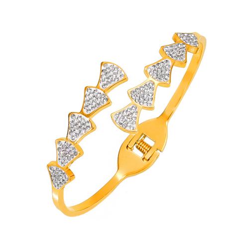 Acier titane bracelet manchette, avec Tchèque, bijoux de mode & pour femme, doré, Diamètre inté Environ 60mm, Vendu par PC