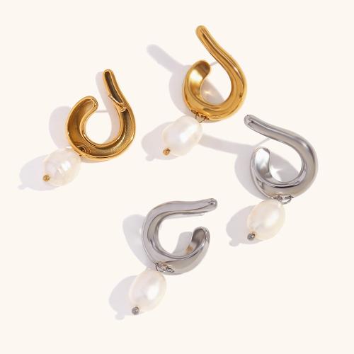 Stainless Steel Drop Earring, 304 Stainless Steel, with Plastic Pearl, Vacuum Ion Plating, fashion jewelry & for woman 