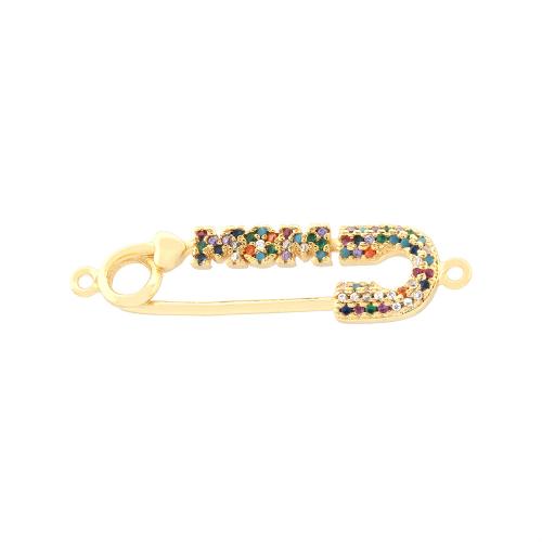 Cubic Zirconia Micro Pave Brass Connector, gold color plated & DIY & micro pave cubic zirconia & 1/1 loop 