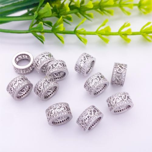 Cubic Zirconia Micro Pave Brass Beads, Column, silver color plated, DIY & micro pave cubic zirconia [