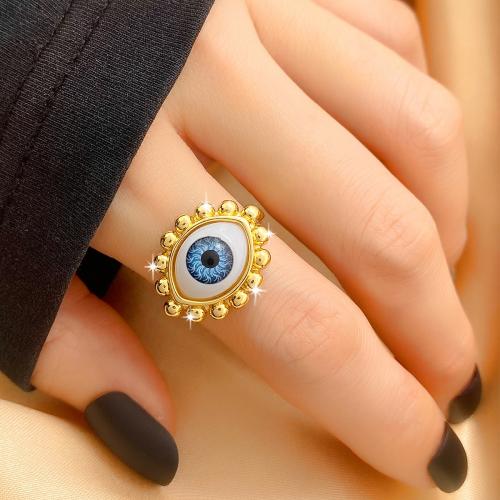 Evil Eye Jewelry Finger Ring, Brass, with Resin, gold color plated, evil eye pattern & micro pave cubic zirconia & for woman 