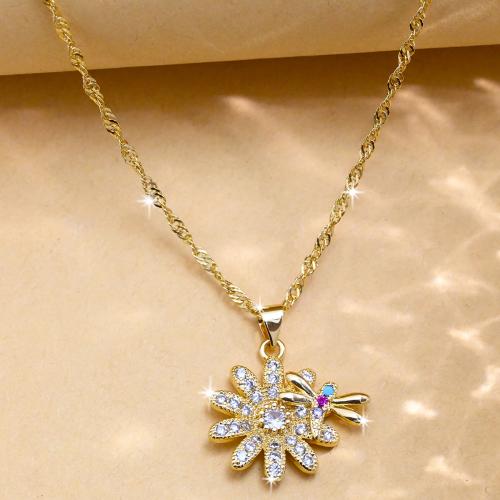 Collier en laiton cubique Zircon Micro Pave, fleur, Placage de couleur d'or, pavé de micro zircon & pour femme, multicolore cm, Vendu par PC