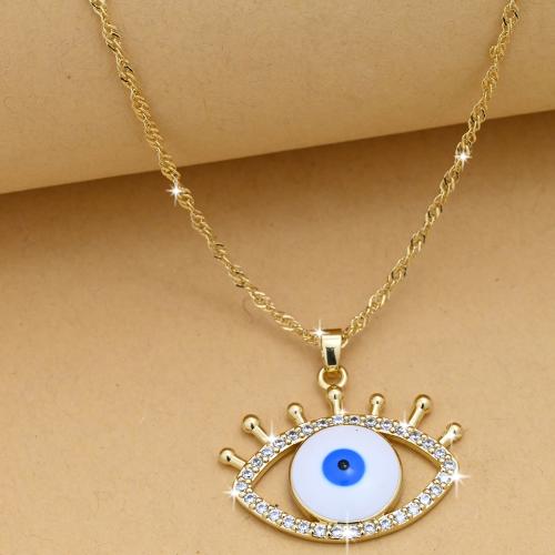 Evil Eye Jewelry Necklace, Brass, with Resin, gold color plated, evil eye pattern & micro pave cubic zirconia & for woman, white [