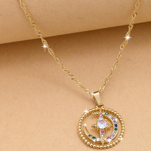 Cubic Zircon Micro Pave Brass Necklace, Round, gold color plated, micro pave cubic zirconia & for woman, multi-colored [