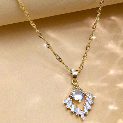 Cubic Zircon Micro Pave Brass Necklace, gold color plated, micro pave cubic zirconia & for woman [