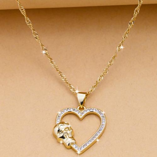 Cubic Zircon Micro Pave Brass Necklace, Heart, gold color plated, micro pave cubic zirconia & for woman [