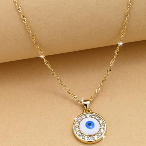 Evil Eye Jewelry Necklace, Brass, with Resin, Round, gold color plated, evil eye pattern & micro pave cubic zirconia & for woman, white [