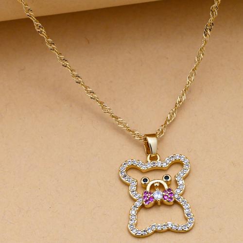 Collier en laiton cubique Zircon Micro Pave, ours, Placage de couleur d'or, pavé de micro zircon & pour femme, Vendu par PC