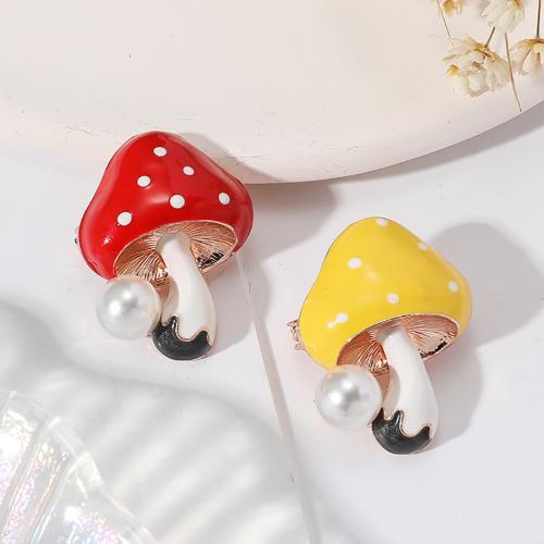 Enamel Brooch, Zinc Alloy, with Plastic Pearl, mushroom, plated, fashion jewelry 