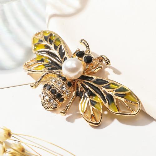 Rhinestone Zinc Alloy Brooch, with Plastic Pearl, Bee, plated, fashion jewelry & enamel & with rhinestone, mixed colors 