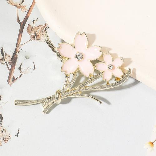 Enamel Brooch, Zinc Alloy, Flower, silver color plated, fashion jewelry & with rhinestone, silver color 