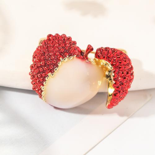 Enamel Brooch, Zinc Alloy, Lychee, gold color plated, fashion jewelry, red 