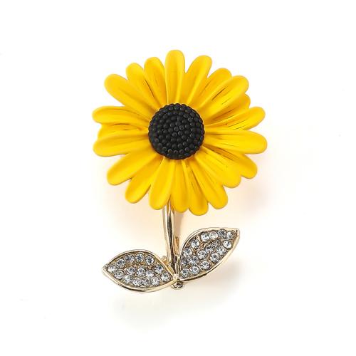 Enamel Brooch, Zinc Alloy, Sunflower, gold color plated, fashion jewelry & with rhinestone, yellow 