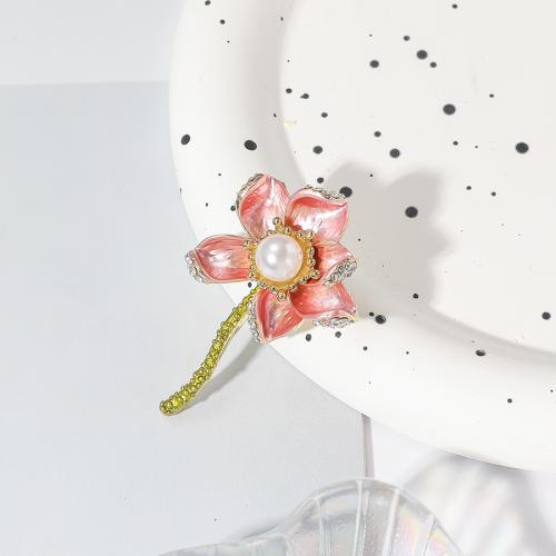 Zinc Alloy Jewelry Brooch, with Plastic, Flower, plated, fashion jewelry & enamel & with rhinestone 