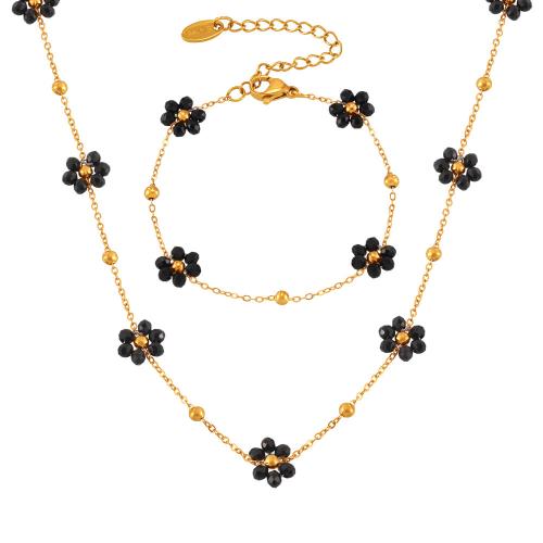 Ensemble de bijoux en acier de titane, Acier titane, avec Pierre naturelle, Plaqué or 18K, bijoux de mode & styles différents pour le choix & pour femme, Vendu par PC[