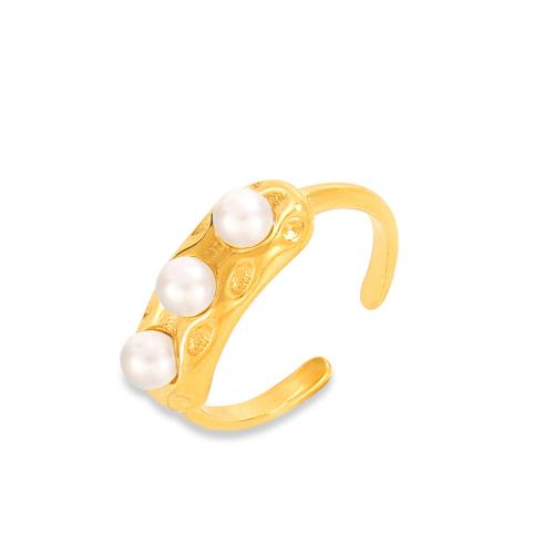 Titane Acier Bague, Acier titane, avec Shell Pearl, bijoux de mode & pour femme, Or Vendu par PC[