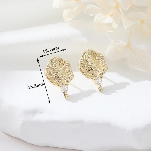 Brass Earring Stud Component, with Gemstone, plated, DIY & micro pave cubic zirconia 