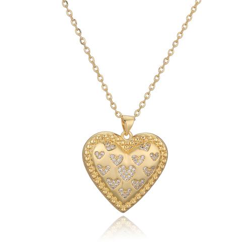 Cubic Zircon Micro Pave Brass Necklace, Heart, plated & micro pave cubic zirconia & for woman, golden 