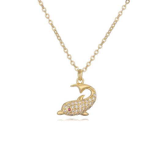 Cubic Zircon Micro Pave Brass Necklace, Dolphin, plated & micro pave cubic zirconia & for woman, golden 