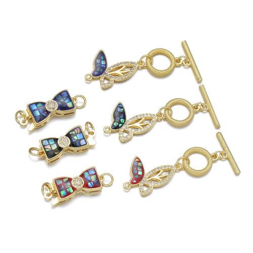 Brass Toggle Clasp, with Abalone Shell, plated, DIY & micro pave cubic zirconia & enamel 