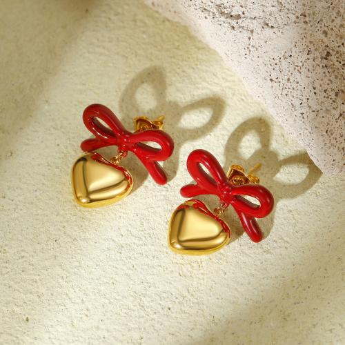 Stainless Steel Drop Earring, 304 Stainless Steel, plated, for woman & enamel [