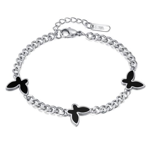 Pulseras de acero inoxidable, acero inoxidable 304, con Acrílico, con 4cm extender cadena, Mariposa, Recubrimiento iónico al vacío, para mujer, longitud:18 cm, Vendido por UD