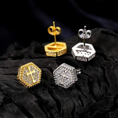 Cubic Zirconia Micro Pave Brass Earring, Hexagon, fashion jewelry & Unisex & micro pave cubic zirconia 