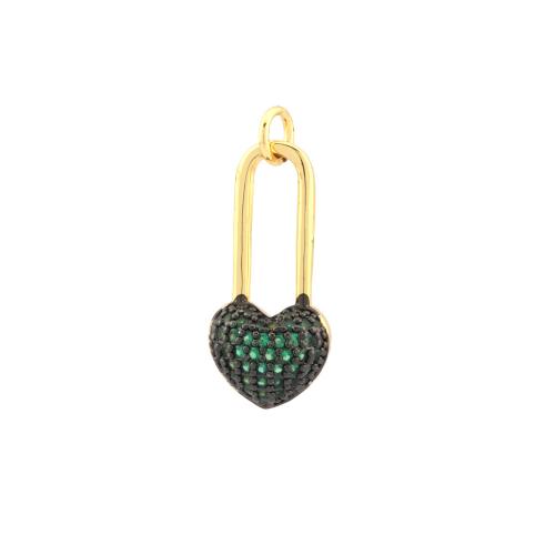 Colgante de Micro Pavé de Zirconía Cúbica, metal, Corazón, chapado en color dorado, Bricolaje & micro arcilla de zirconia cúbica, más colores para la opción, 10x23mm, Vendido por UD