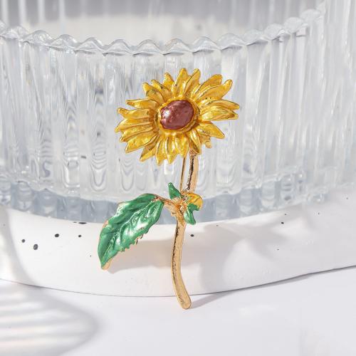 Zinc Alloy Jewelry Brooch, Sunflower, gold color plated, fashion jewelry & enamel, golden 