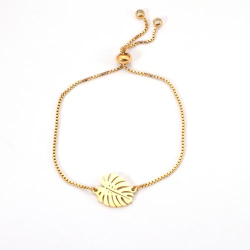 Stainless Steel Charm Bracelet, 304 Stainless Steel, Leaf, Vacuum Ion Plating, Adjustable & fashion jewelry & for woman Approx 10 cm 