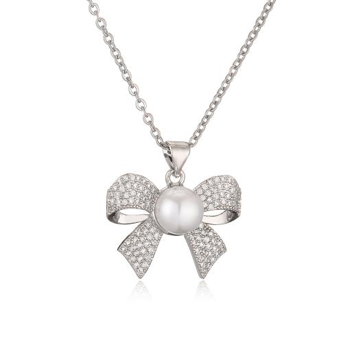 Collier en laiton cubique Zircon Micro Pave, avec perle de plastique, Noeud papillon, Placage, pavé de micro zircon & pour femme, plus de couleurs à choisir, Vendu par PC