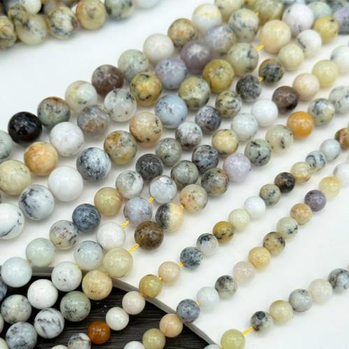 Single Gemstone Beads, White Opal, Round, DIY Approx 38 cm 