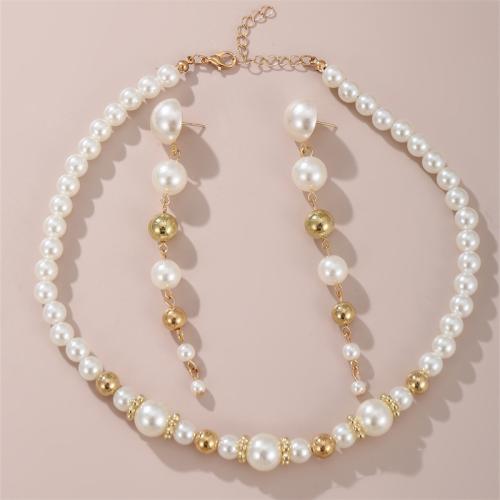 Jewelry Gift Sets, Zinc Alloy, Stud Earring & necklace, with Plastic Pearl, fashion jewelry & for woman 