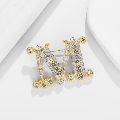 Zinc Alloy Jewelry Brooch, Letter M, Unisex & with rhinestone 