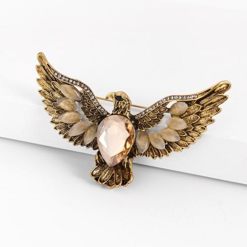 Zinc Alloy Jewelry Brooch, with Cats Eye, Eagle, Unisex & with rhinestone 